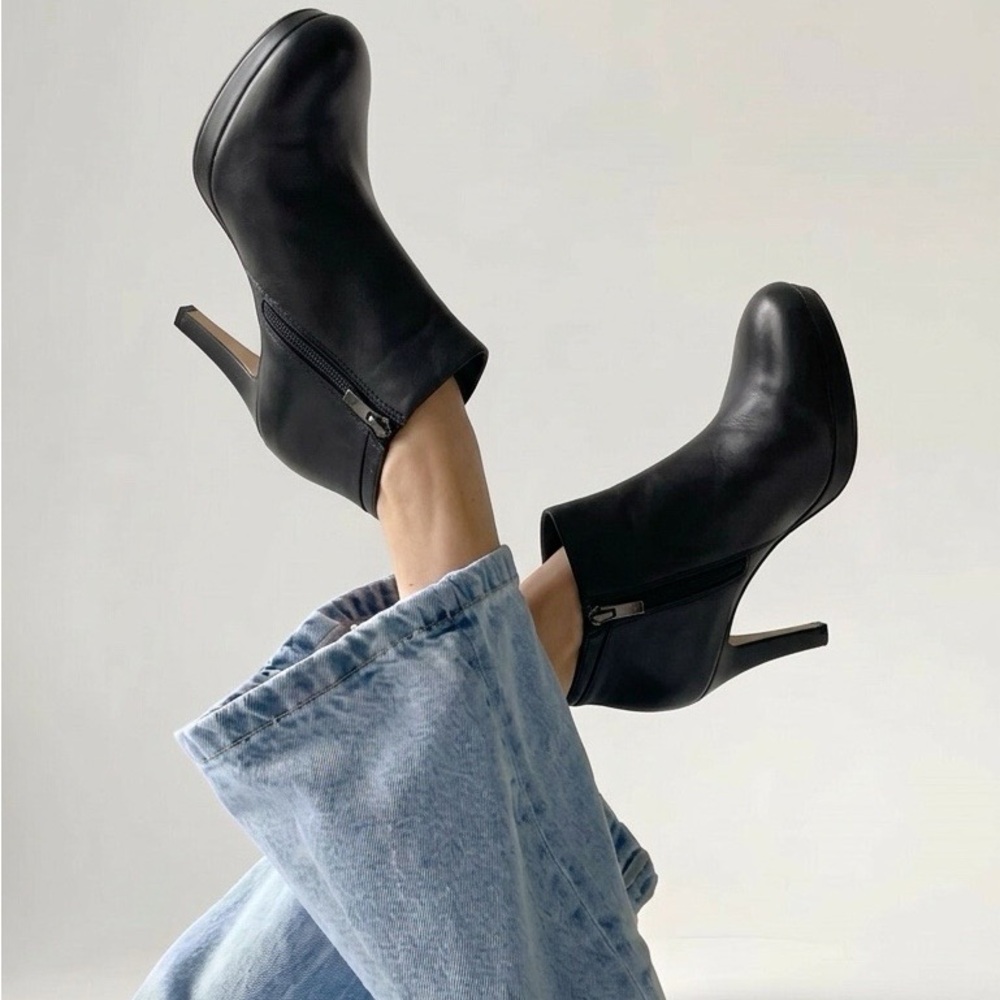 Clarks Black Leather High Heel Ankle Booties